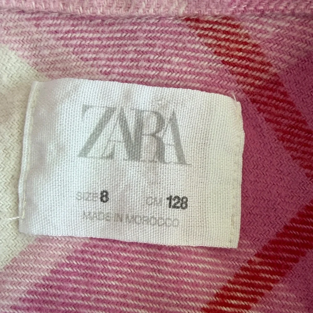 Zara Girls Kids Pink and White Checkered Button Down Shirt size 8